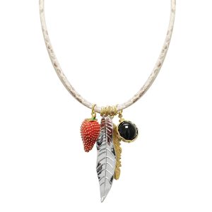 AMORINO COLLANA IN CORDA DI PELLE MACULATA CON PEN