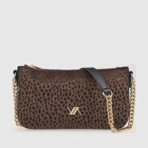 VERDE BORSA A SPALLA 16-8264 BROWN ANIMAL PRINT